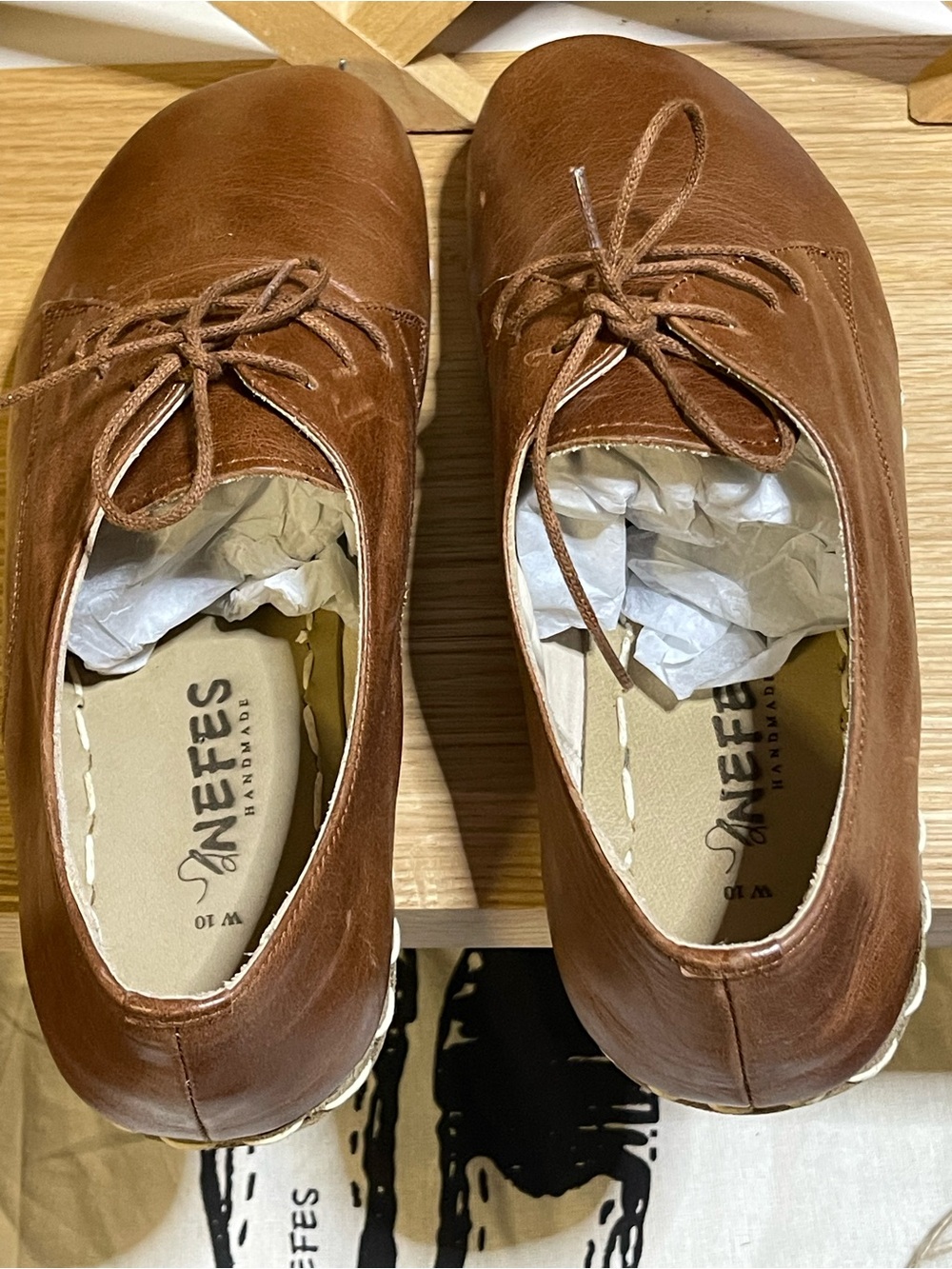 NIB-EUC-Nefes Genuine Handmade Leather Oxford Barefoot ‘Grounding Shoes W Sz 10 - Picture 6 of 16